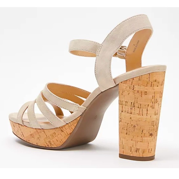 Laurie Felt Suede Open Toe Cork Heels sz 9 - Picture 2 of 5